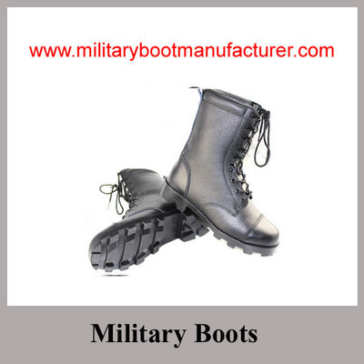 Wholesale China Made Black Genuine Leather Military Combat Boot with Panama Outsole