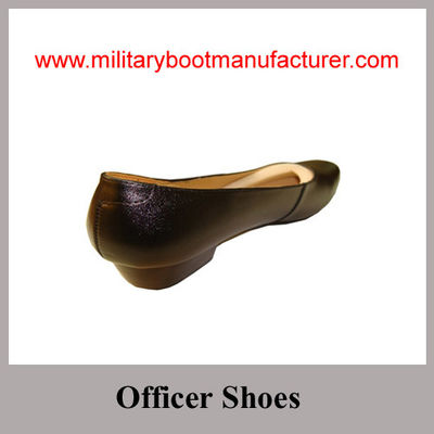 Wholesale China Made Black Full Grain Leather Lady Officer Shoes with Leather Sole